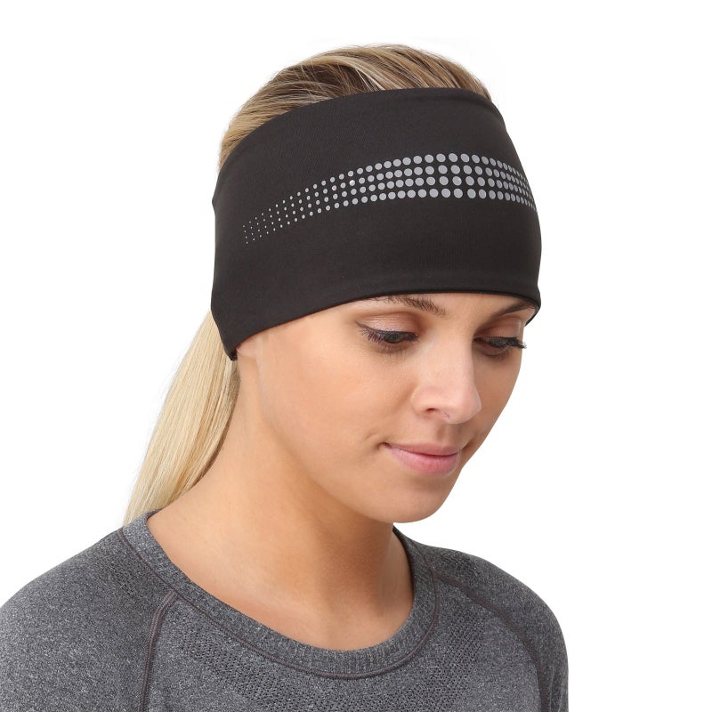 TrailHeads Womens Ponytail Headband - Reflective, Moisture Wicking Hair Headband for Running, Winter - Adrenaline Series - Black Reflective - Image 1